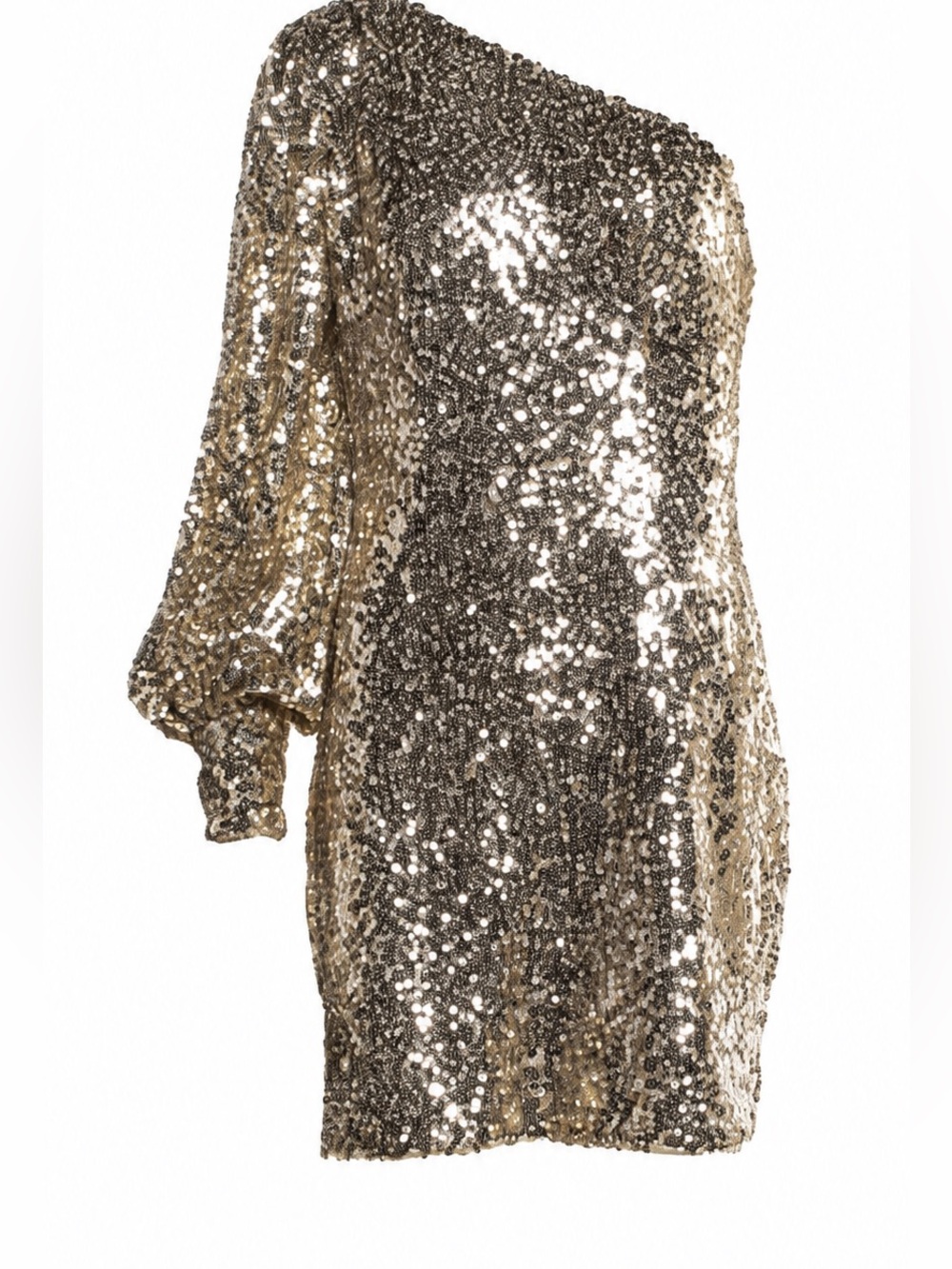 Ieena Mac Duggal Gold Sequin One Shoulder Mini Dress Size 8 NWOT